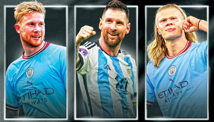 Đề cử Quả bóng vàng 2023: Ronaldo lần đầu vắng bóng sau 20 năm - Ảnh 1. Bộ ba De Briuyne - Messi - Haaland lại đua tranh "Quả bóng vàng"