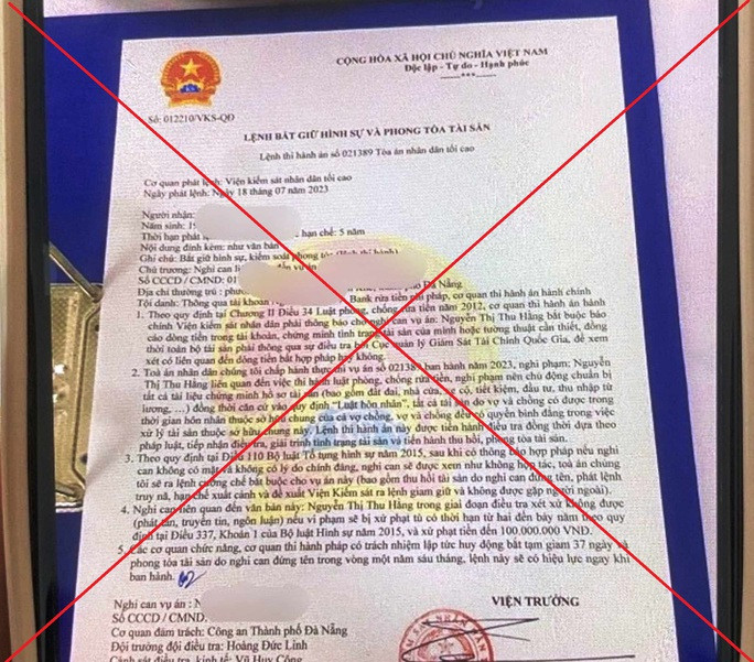 Lệnh bắt giữ và phong tỏa tài sản được các đối tượng làm giả để lừa đảo.