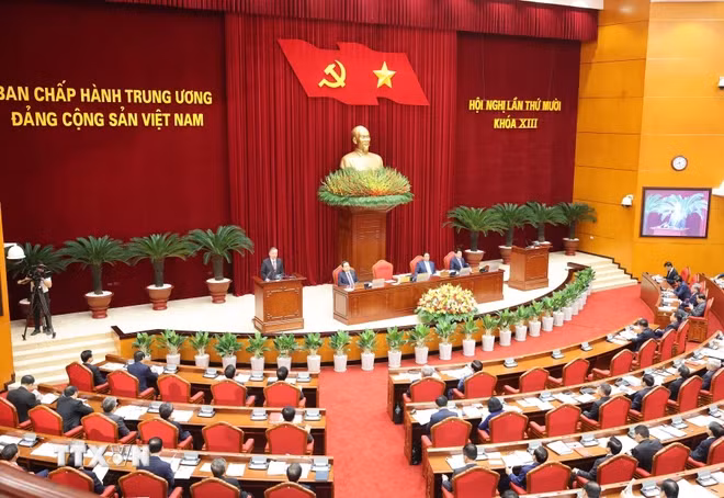 Phiên khai mạc Hội nghị lần thứ 10 Ban Chấp hành Trung ương Đảng Cộng sản Việt Nam khóa XIII. (Ảnh: Dương Giang/TTXVN)