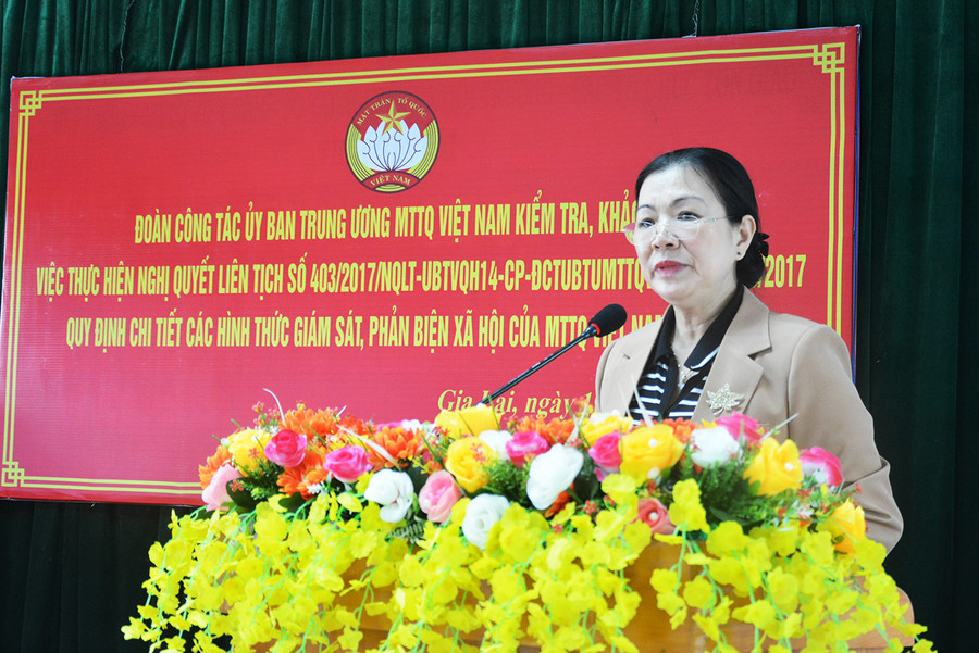 Phó Chủ tịch Ủy ban Trung ương MTTQ Việt Nam Trương Thị Ngọc Ánh phát biểu tại buổi làm việc. Ảnh: Phương Dung Phó Chủ tịch Ủy ban Trung ương MTTQ Việt Nam Trương Thị Ngọc Ánh phát biểu tại buổi làm việc. Ảnh: Phương Dung