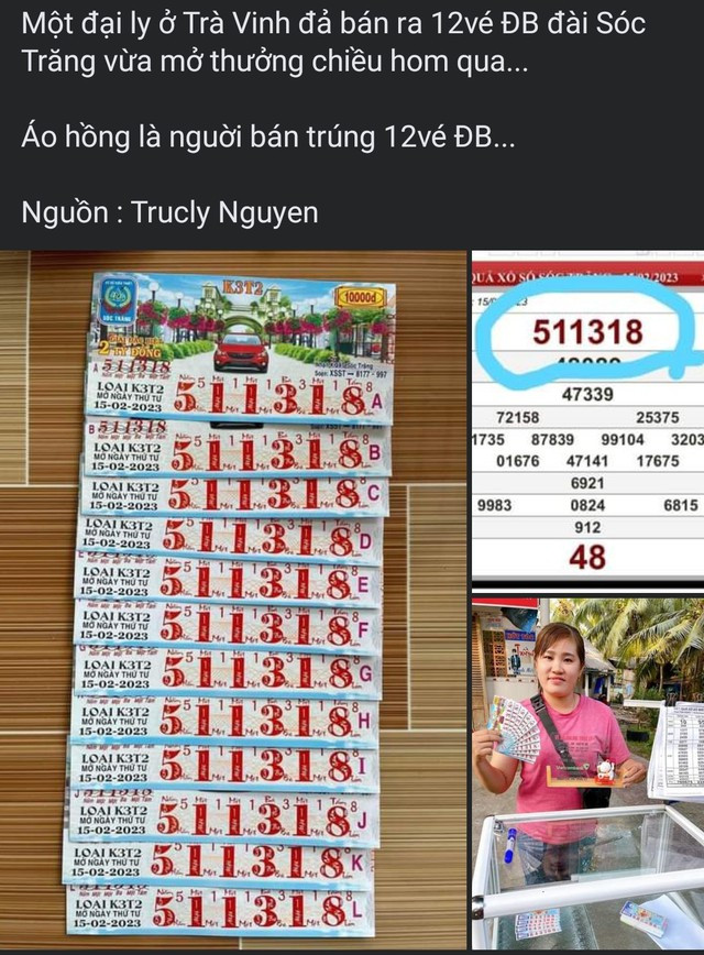 Hình ảnh 12 vé trúng giải độc đắc của XSKT Sóc Trăng lan truyền "chóng mặt" trên mạng xã hội. Ảnh chụp màn hình Hình ảnh 12 vé trúng giải độc đắc của XSKT Sóc Trăng lan truyền "chóng mặt" trên mạng xã hội. Ảnh chụp màn hình