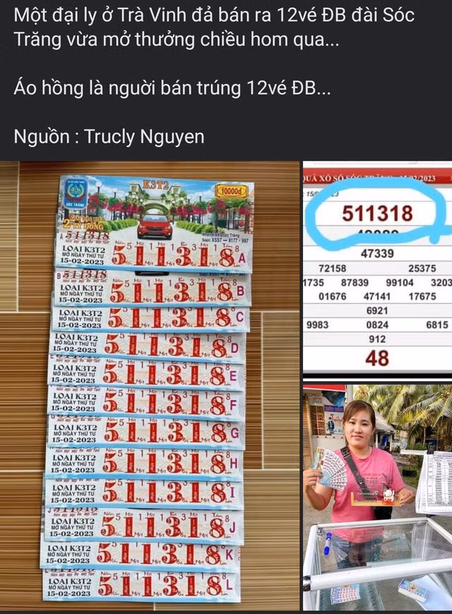 Hình ảnh 12 vé trúng giải độc đắc của XSKT Sóc Trăng lan truyền "chóng mặt" trên mạng xã hội. Ảnh chụp màn hình