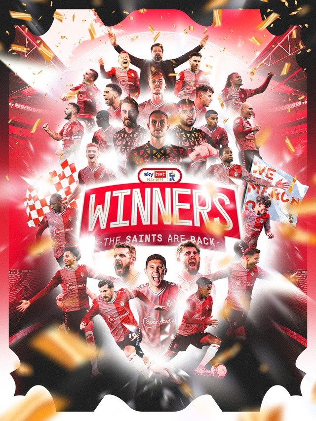 Southampton chiến thắng và quay lại Ngoại hạng Anh. Southampton chiến thắng và quay lại Ngoại hạng Anh.