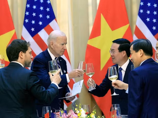 Chủ tịch nước Võ Văn Thưởng chủ trì tiệc chiêu đãi Tổng thống Joe Biden. Ảnh: THỐNG NHẤT