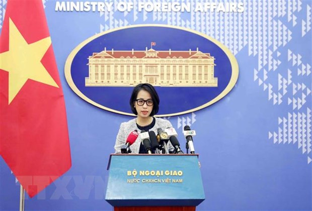 Người Phát ngôn Bộ Ngoại giao Phạm Thu Hằng chủ trì họp báo tháng 8 năm 2023. (Ảnh: Phạm Kiên/TTXVN) Người Phát ngôn Bộ Ngoại giao Phạm Thu Hằng chủ trì họp báo tháng 8 năm 2023. (Ảnh: Phạm Kiên/TTXVN)