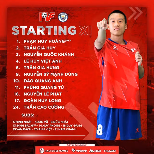 Đội hình U.16 PVF trong trận đấu với U.16 Man City.