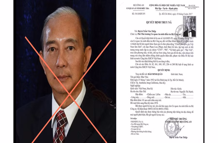 Đối tượng Đào Minh Quân và Quyết định truy nã của cơ quan An ninh điều tra Bộ Công an. Ảnh: Nguyễn Hữu