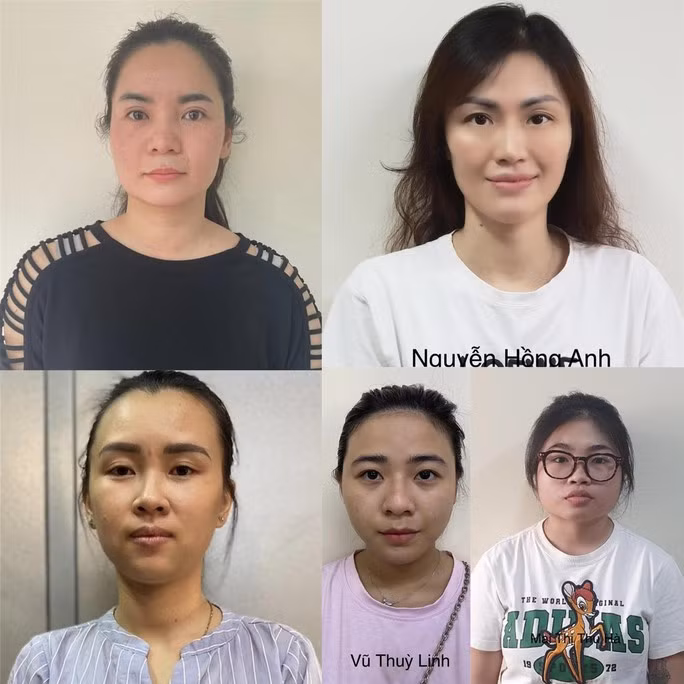 Bị can Oanh, Hồng Anh, Hồng Hạnh, Thùy Linh, Thu Hà (từ trái qua phải, từ trên xuống dưới)