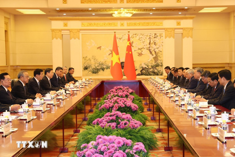 Quang cảnh buổi hội kiến. (Ảnh: Trí Dũng/TTXVN) Quang cảnh buổi hội kiến. (Ảnh: Trí Dũng/TTXVN)