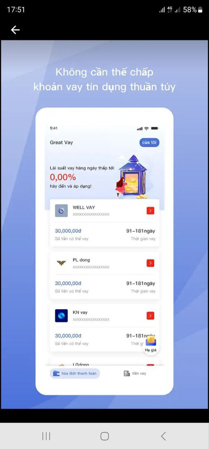 App vay tiền được giới thiệu &quot;lãi suất thấp&quot;. Ảnh: Công an cung cấp