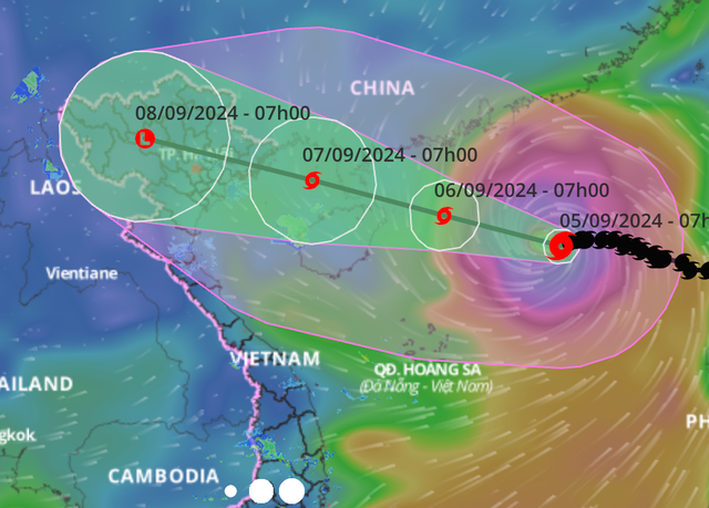 Dự báo vị trí và hướng di chuyển của bão số 3. Nguồn: Hệ thống giám sát thiên tai