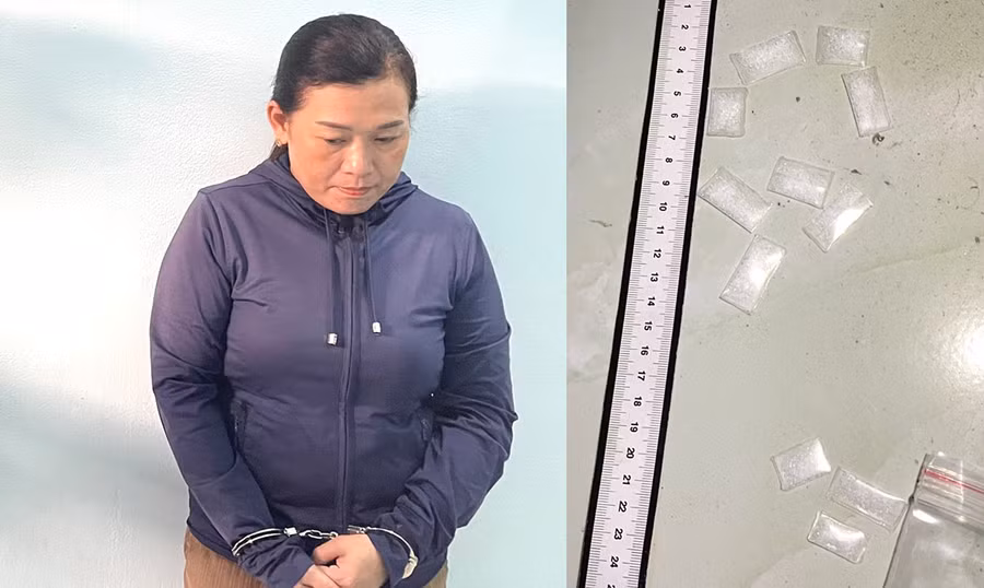 Đối tượng Bùi Thị Đức cùng tang vật. Ảnh: Nguyễn Hữu