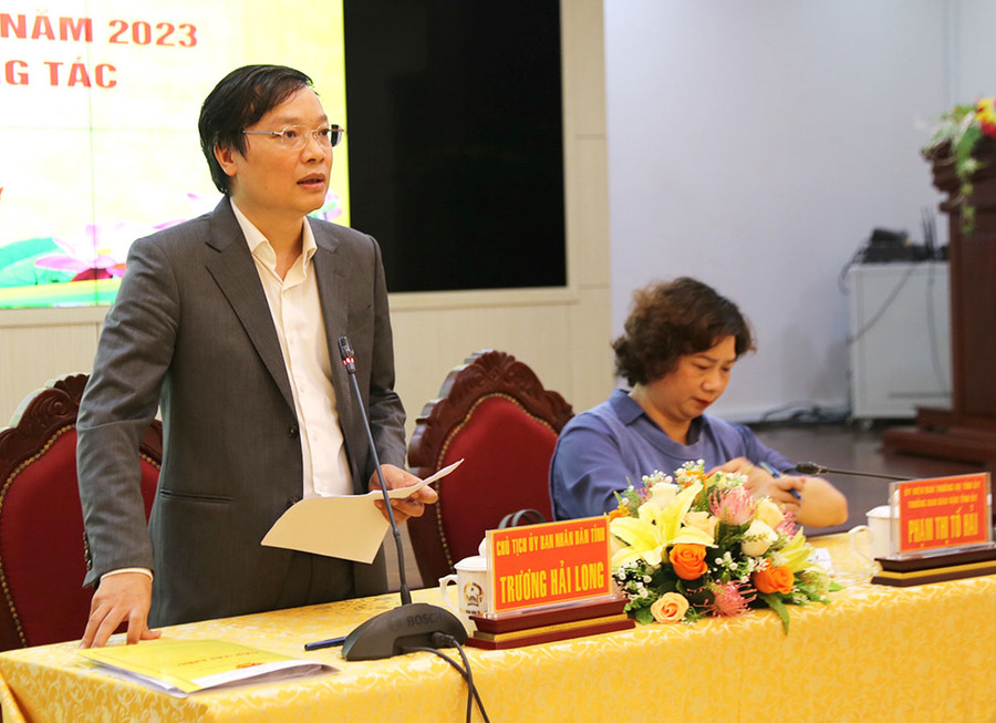 Chủ tịch UBND tỉnh Trương Hải Long phát biểu kết luận hội nghị. Ảnh: Phương Linh