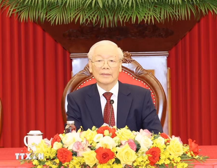 Tổng Bí thư Nguyễn Phú Trọng điện đàm cấp cao với Tổng thống Liên bang Nga Vladimir Putin. (Ảnh: Trí Dũng/TTXVN)