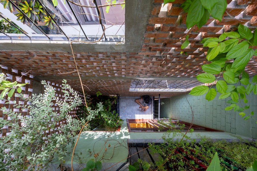 Giếng trời lớn trên mái nhà có thể nhìn thấy từ tầng trệt.