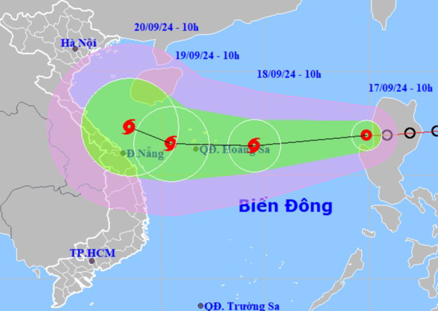 Vị trí và hướng di chuyển của áp thấp nhiệt đới. Nguồn: Trung tâm Dự báo khí tượng thủy văn quốc gia