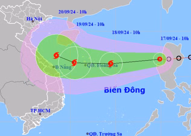 Vị trí và hướng di chuyển của áp thấp nhiệt đới. Nguồn: Trung tâm Dự báo khí tượng thủy văn quốc gia