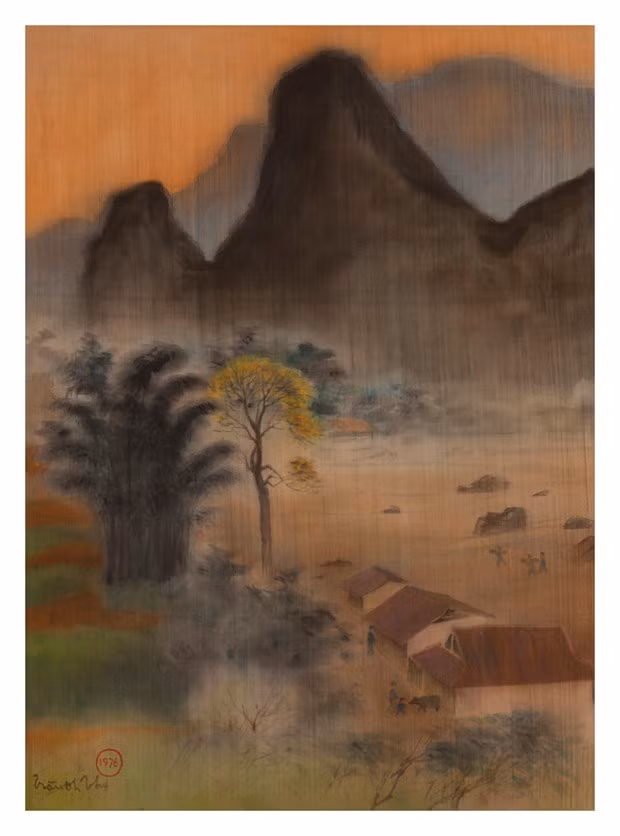 Tranh lụa ''Núi Các Mác'' (Trần Đình Thọ, 1976)