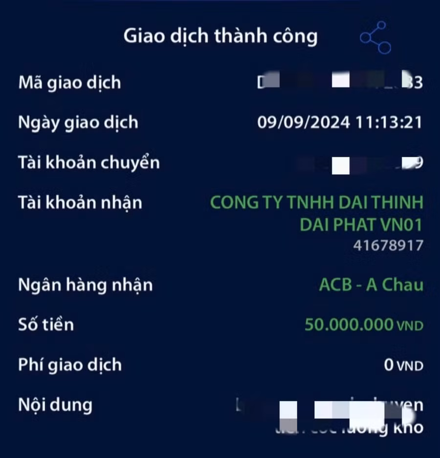 Một giao dịch chủ quán cơm ở huyện Lắk chuyển tiền cho đối tượng lừa đảo. (Ảnh người bị hại cung cấp). Một giao dịch chủ quán cơm ở huyện Lắk chuyển tiền cho đối tượng lừa đảo. (Ảnh người bị hại cung cấp).