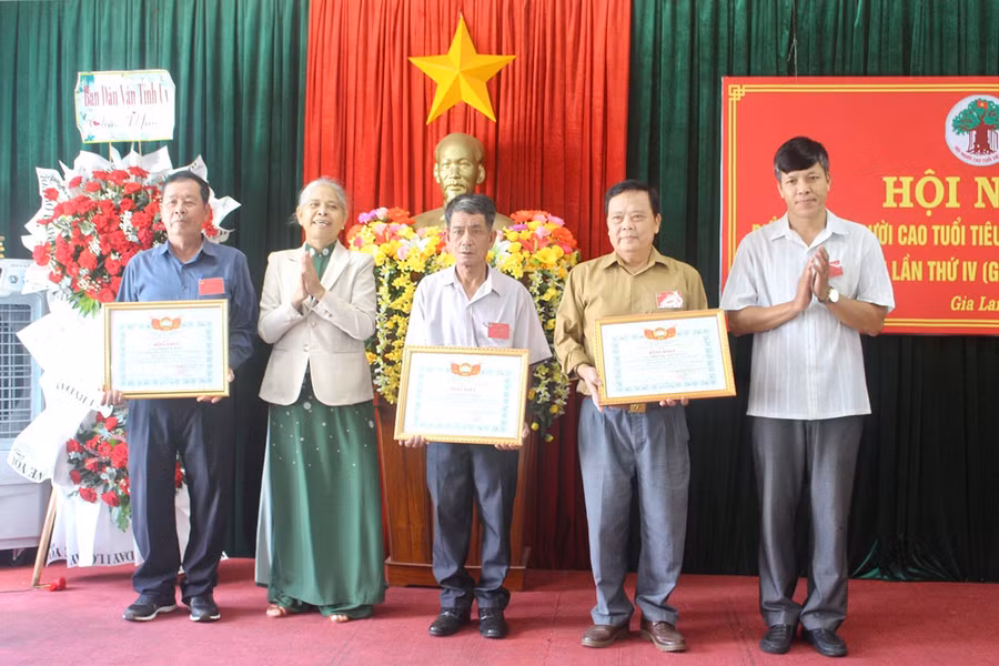 Các cá nhân được nhận bằng khen của Chủ tịch Ủy ban MTTQ Việt Nam tỉnh Gia Lai vì có thành tích trong phong trào người cao tuổi làm kinh tế giỏi. Ảnh: Minh Nhật