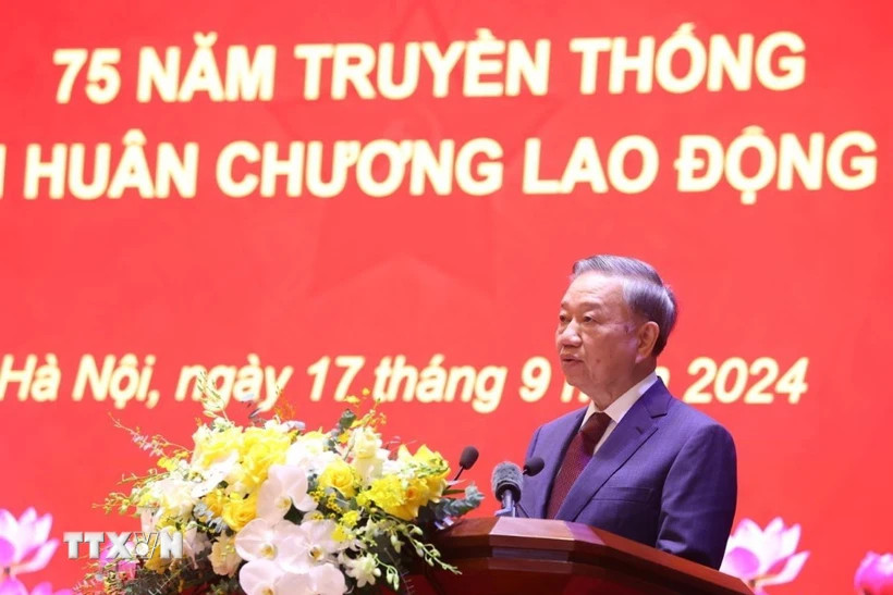 Giáo sư-Tiến sĩ Tô Lâm-Tổng Bí thư, Chủ tịch nước phát biểu chỉ đạo. (Ảnh: Văn Điệp/TTXVN) Giáo sư-Tiến sĩ Tô Lâm-Tổng Bí thư, Chủ tịch nước phát biểu chỉ đạo. (Ảnh: Văn Điệp/TTXVN)