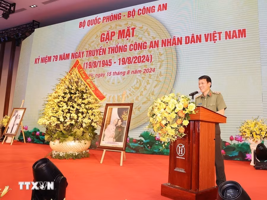 Thượng tướng Lương Tam Quang, Ủy viên Trung ương Đảng, Bí thư Đảng ủy Công an Trung ương, Bộ trưởng Bộ Công an phát biểu. (Ảnh: Trí Dũng/TTXVN)