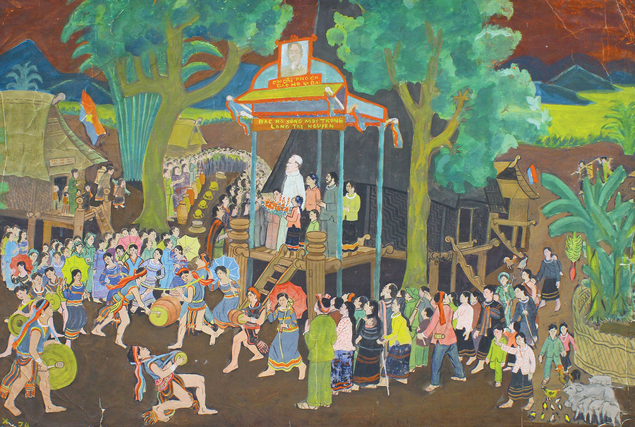 Tác phẩm “Bác Hồ với Tây Nguyên” của cố họa sĩ Xu Man (Nghệ sĩ nhiếp ảnh Trần Phong chụp lại). Tác phẩm “Bác Hồ với Tây Nguyên” của cố họa sĩ Xu Man (Nghệ sĩ nhiếp ảnh Trần Phong chụp lại).