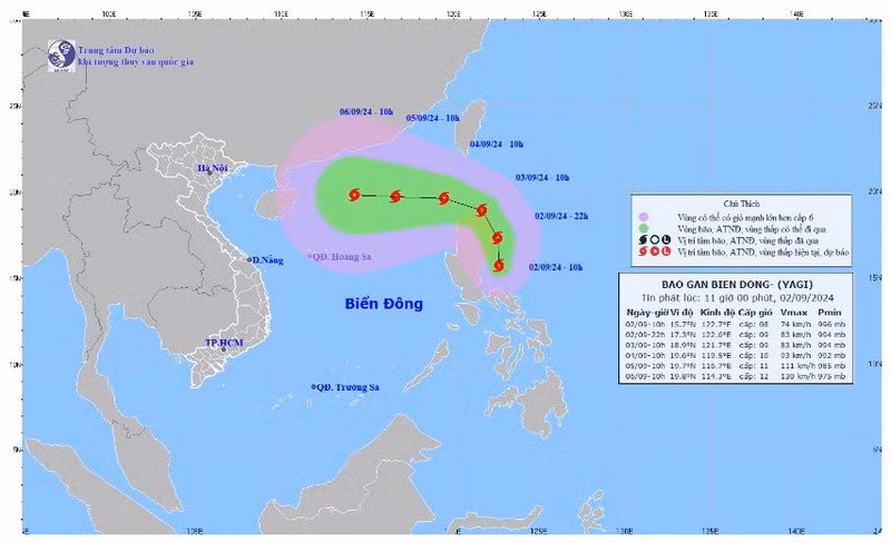 Vị trí và hướng đi của bão. (Nguồn: Trung tâm Dự báo Khí tượng Thủy văn Quốc gia)
