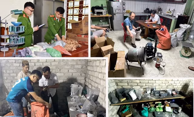 Máy móc sản xuất, số lượng pháo nổ được Công an huyện Nông Cống phát hiện, thu giữ. Ảnh: Công an Thanh Hóa