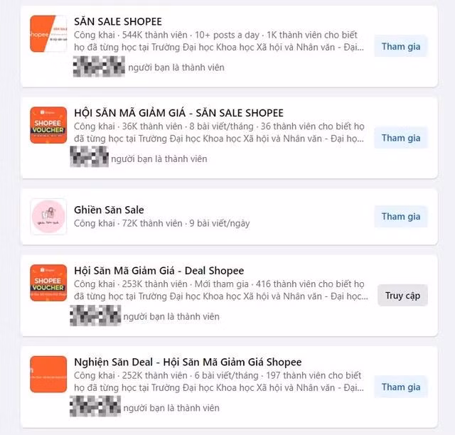 Các nhóm cộng đồng về "săn' hàng giảm giá trên Facebook thu hút hàng ngàn đến hàng trăm ngàn người tham gia