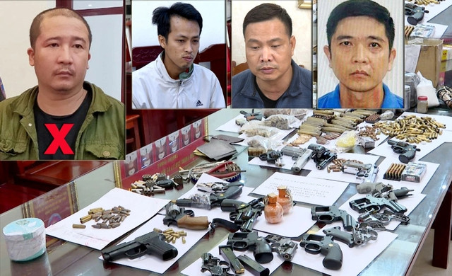 Các bị can và tang vật vụ án chế tạo, mua bán súng. CÔNG AN THANH HÓA