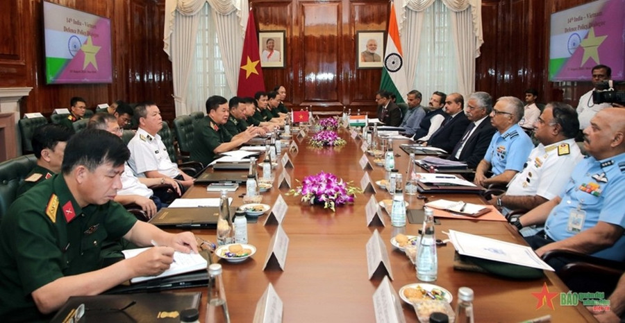 Đối thoại chính sách quốc phòng Việt Nam-Ấn Độ lần thứ 14. (Ảnh: Báo Quân đội Nhân dân) Đối thoại chính sách quốc phòng Việt Nam-Ấn Độ lần thứ 14. (Ảnh: Báo Quân đội Nhân dân)