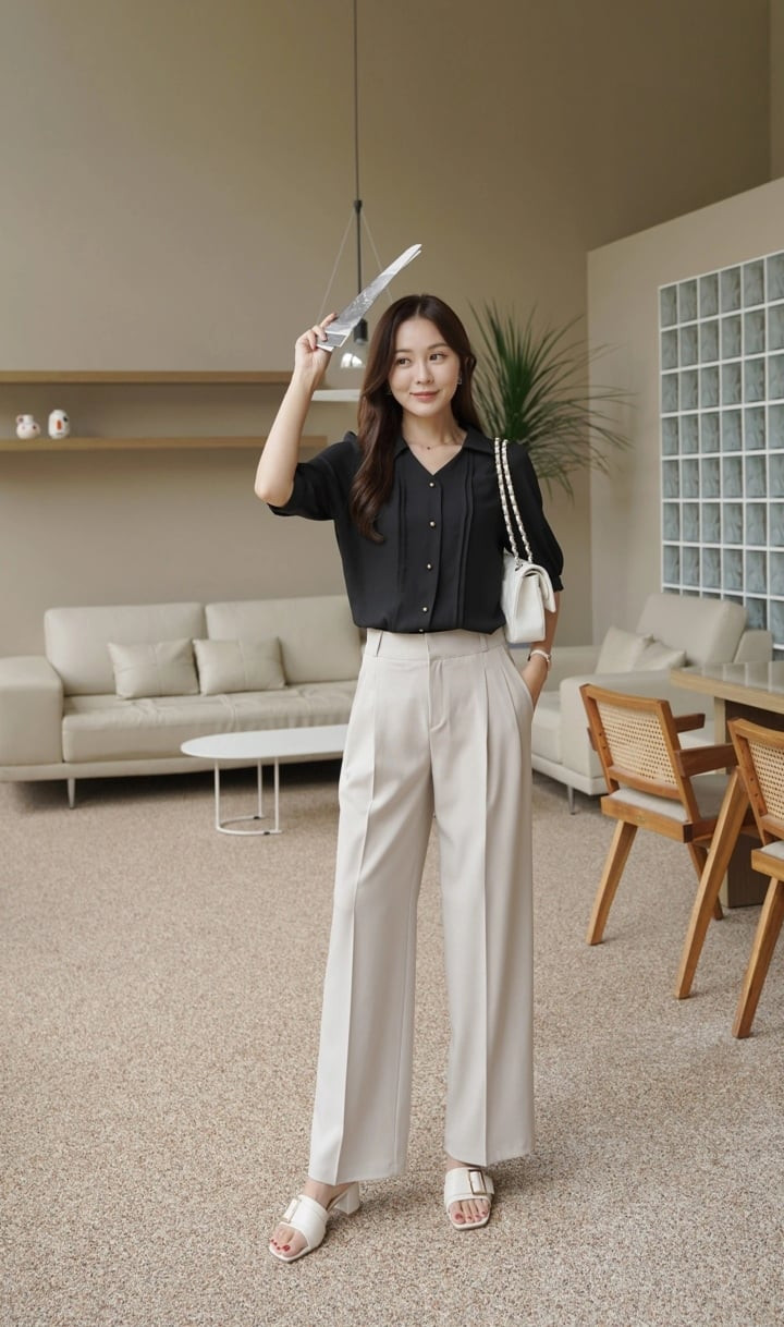 Quần có đường ly giữa.