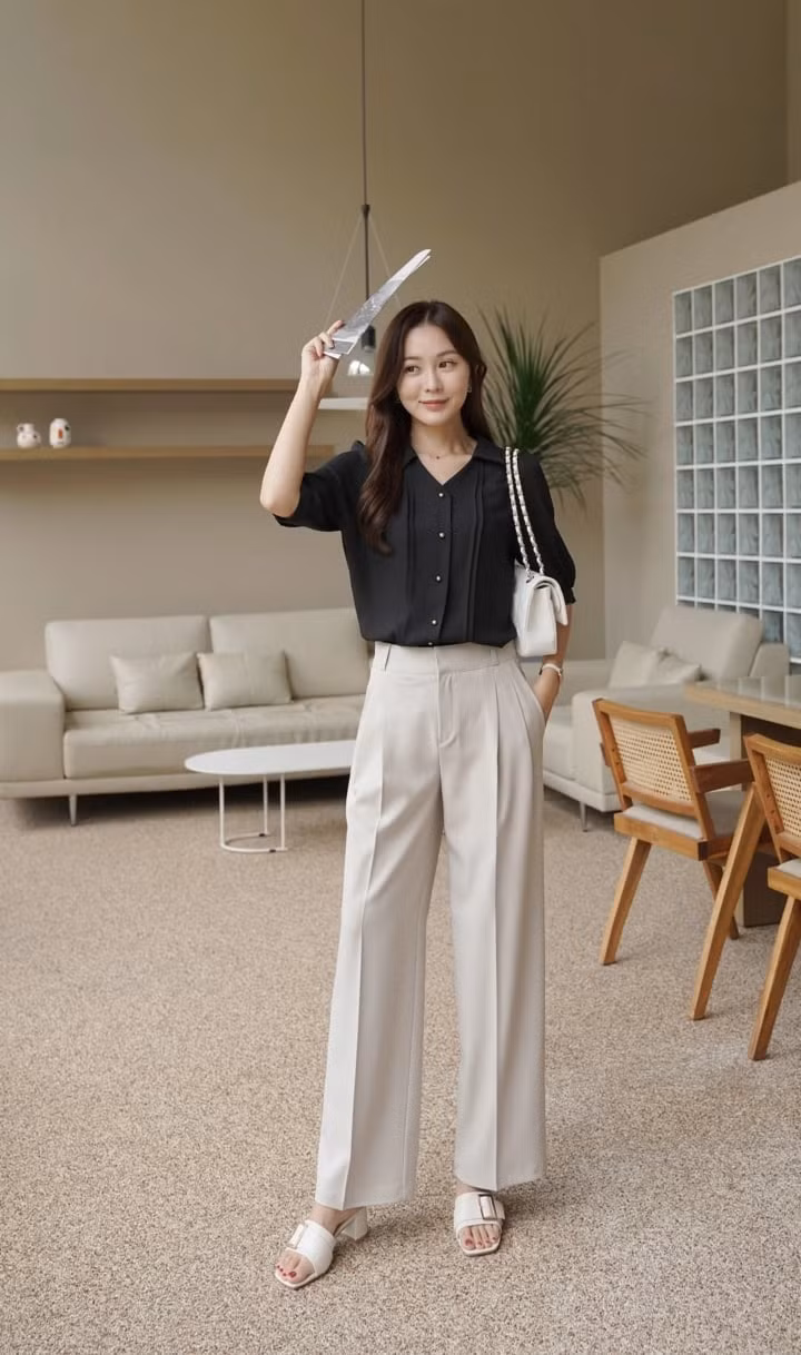 Quần có đường ly giữa.