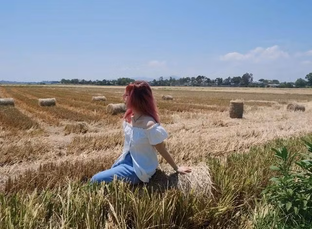 Tạo dáng diễn sâu bên những đụn rơm khô cũng là ý tưởng thú vị