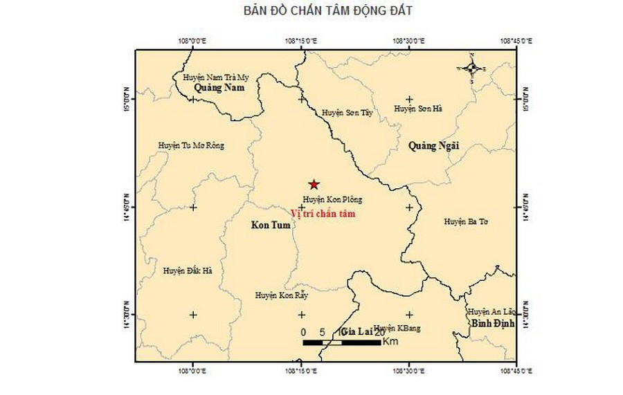 Bản đồ tâm chấn động đất. (Nguồn: Viện Vật lý Địa cầu)