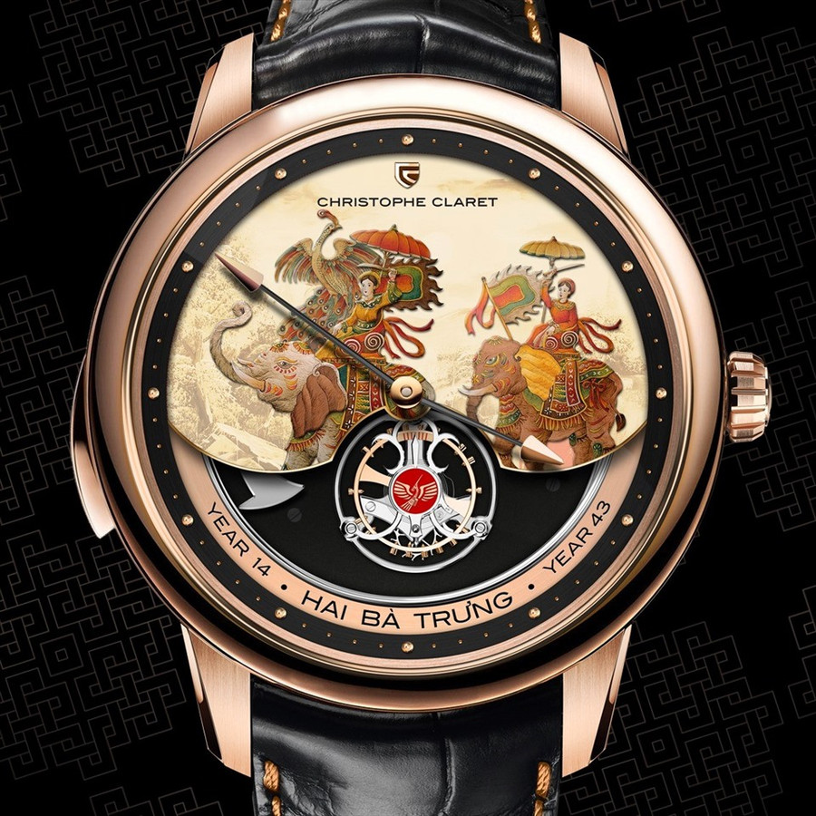Hình ảnh Hai Bà Trưng cưỡi voi xuất hiện trên đồng hồ Thụy Sĩ. Ảnh: Instagram Christophe Claret