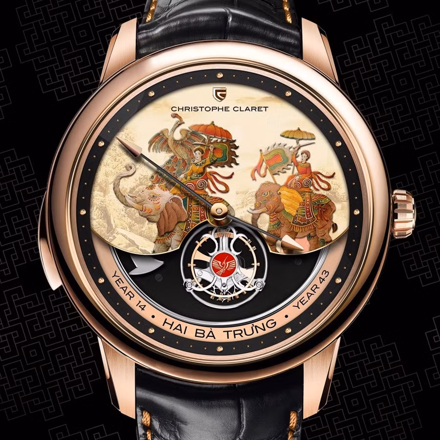 Hình ảnh Hai Bà Trưng cưỡi voi xuất hiện trên đồng hồ Thụy Sĩ. Ảnh: Instagram Christophe Claret