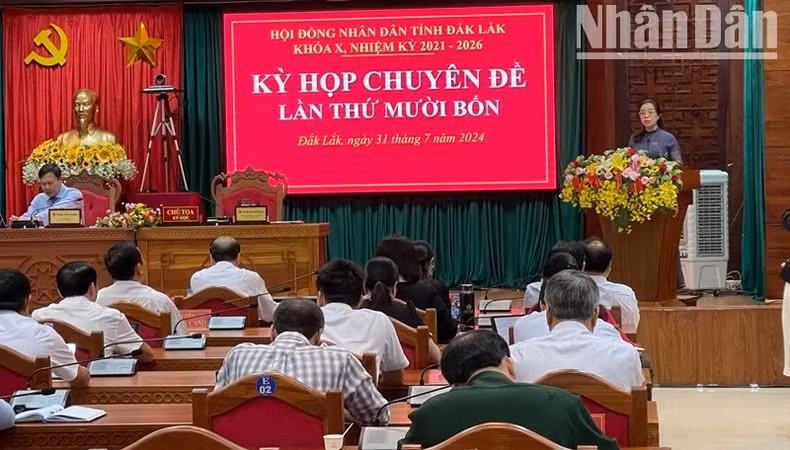 Chủ tịch Hội đồng nhân dân tỉnh Đắk Lắk Huỳnh Thị Chiến Hòa phát biểu bế mạc kỳ họp.