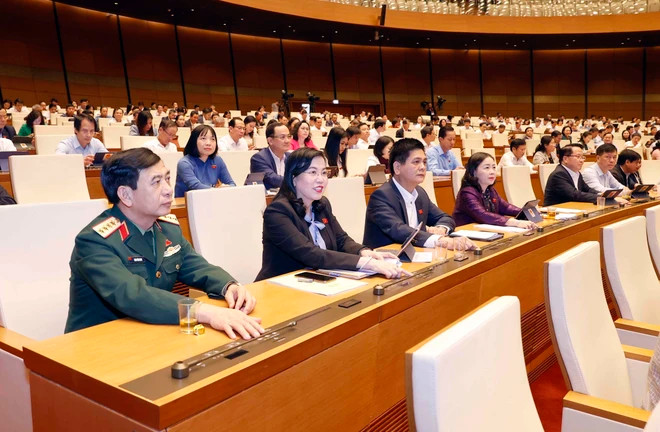 Đoàn đại biểu Quốc hội tỉnh Bến Tre biểu quyết thông qua Luật Lực lượng Tham gia Bảo vệ An ninh, Trật tự ở cơ sở. (Ảnh: Doãn Tấn/TTXVN) Đoàn đại biểu Quốc hội tỉnh Bến Tre biểu quyết thông qua Luật Lực lượng Tham gia Bảo vệ An ninh, Trật tự ở cơ sở. (Ảnh: Doãn Tấn/TTXVN)