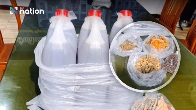 Những can rượu lậu nấu với thảo dược. ẢNH: CHỤP MÀN HÌNH THE NATION