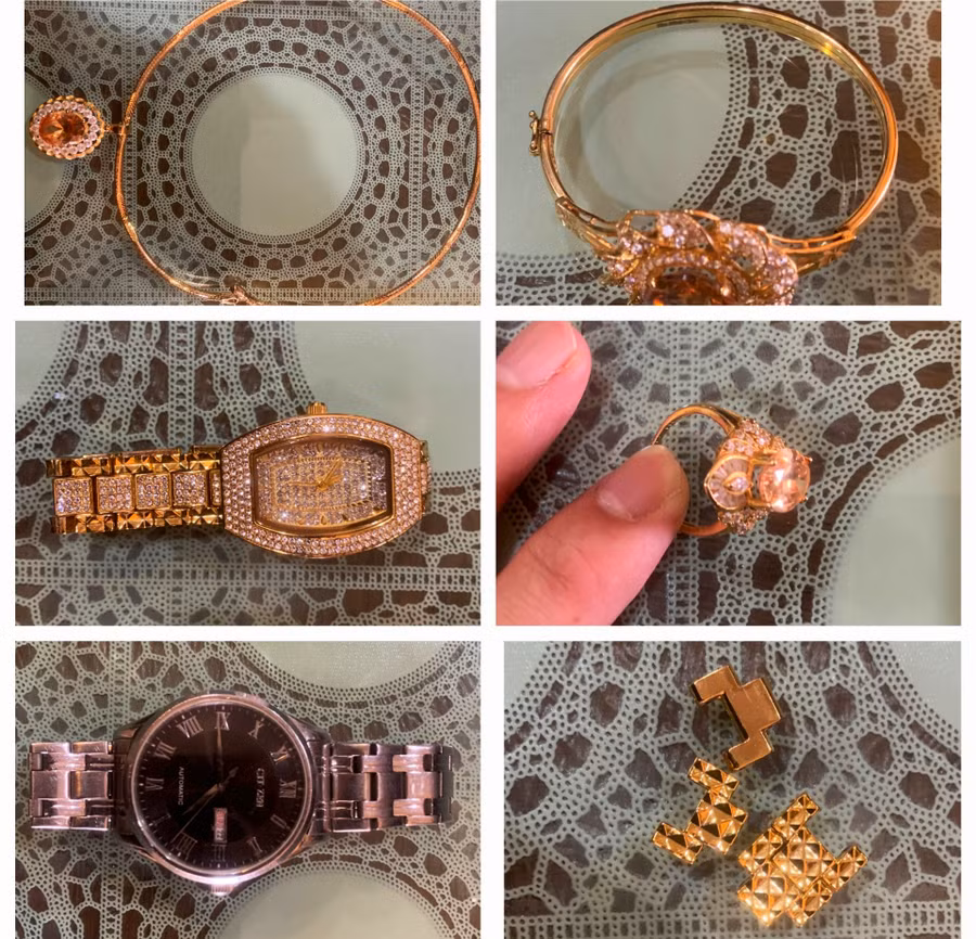 Vàng, đồng hồ là những tài sản mà 2 đối tượng Nam và Tài đột nhập nhà nghỉ trộm cắp được cơ quan công an thu hồi