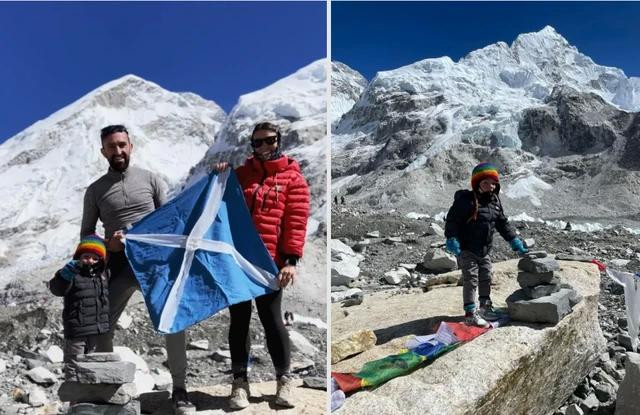 Bé Carter Dallas và gia đình ở trại căn cứ của núi Everest. CHỤP TỪ SWNS Bé Carter Dallas và gia đình ở trại căn cứ của núi Everest. CHỤP TỪ SWNS