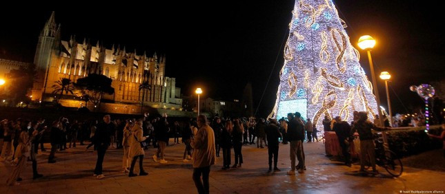 Du khách đổ về đảo Mallorca (Tây Ban Nha) nghỉ ngơi nhân mùa lễ hội. Trong ảnh là cây thông cao 27 m được dựng trước nhà thờ Palma. Ảnh: dpa Du khách đổ về đảo Mallorca (Tây Ban Nha) nghỉ ngơi nhân mùa lễ hội. Trong ảnh là cây thông cao 27 m được dựng trước nhà thờ Palma. Ảnh: dpa