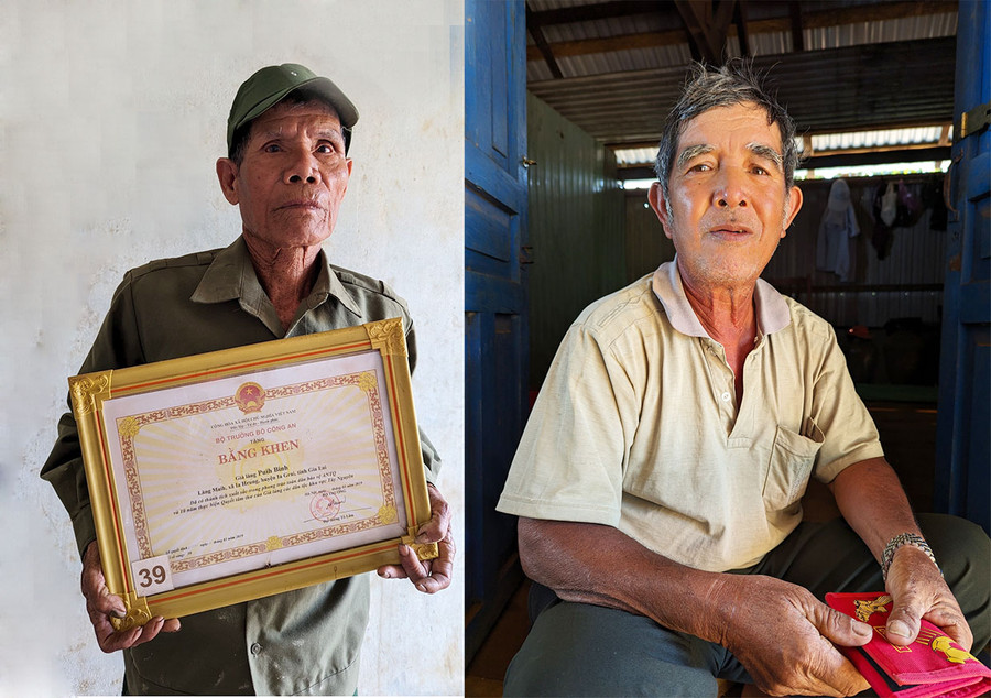 Các nhân chứng Puih Binh (bìa trái) và Ksor Hiếu. Ảnh: N.Q.T Các nhân chứng Puih Binh (bìa trái) và Ksor Hiếu. Ảnh: N.Q.T