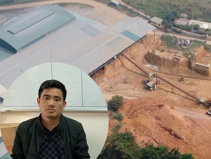 Hiện trường vụ khai thác đất trái phép xảy ra tại xóm Hui, xã Cao Sơn, huyện Lương Sơn và Giám đốc Công ty cổ phần Tân Phú Ninh Hòa Bình. (Nguồn: Báo Hòa Bình)