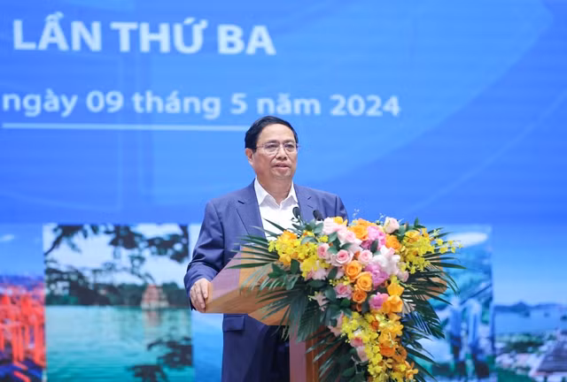 Thủ tướng Chính phủ Phạm Minh Chính chủ trì Hội nghị lần thứ 3 của Hội đồng điều phối vùng Đồng bằng sông Hồng để công bố Quy hoạch vùng Đồng bằng sông Hồng thời kỳ 2021-2030, tầm nhìn đến năm 2050 - Ảnh: VGP/Nhật Bắc