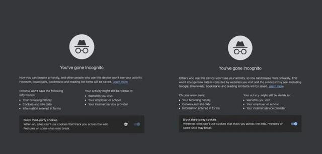 Thông báo trước và sau khi sửa đổi của chế độ ẩn danh trên Chrome Thông báo trước và sau khi sửa đổi của chế độ ẩn danh trên Chrome