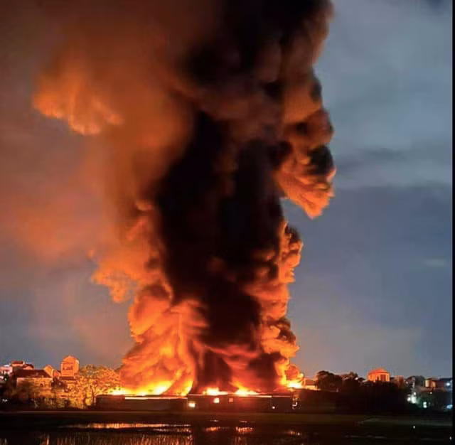 Đám cháy tạo khói cao hàng trăm mét. Ảnh: M.X.H