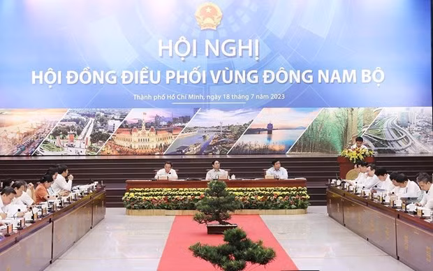 Thủ tướng Phạm Minh Chính, Chủ tịch Hội đồng, chủ trì Hội nghị Hội đồng Điều phối Vùng Đông Nam Bộ. (Ảnh: Dương Giang/TTXVN)